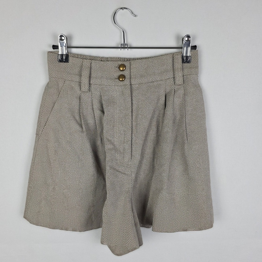 Moussy Tan Herringbone High Waisted Pleated Shorts Size 1 Cotton 0101SS31-1701